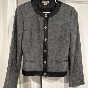 Michael Kors Women's Black and White Jacket with Black Trim